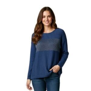 Cable and Gauge Sweater Blue Women's Size XL Knit Metallic Silver Pullover Shirt